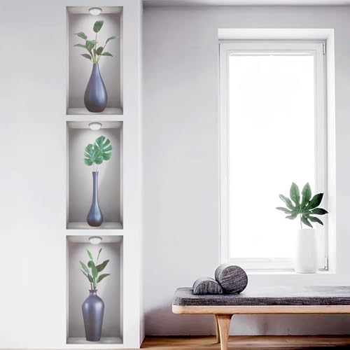 milaosk 3 Pcs 3D Wall Stickers Vase Wall Sticker Living Room Black Vases 3D Vinyl Wall Decals for DIY Plants Wall Stickers for Wall Decoration