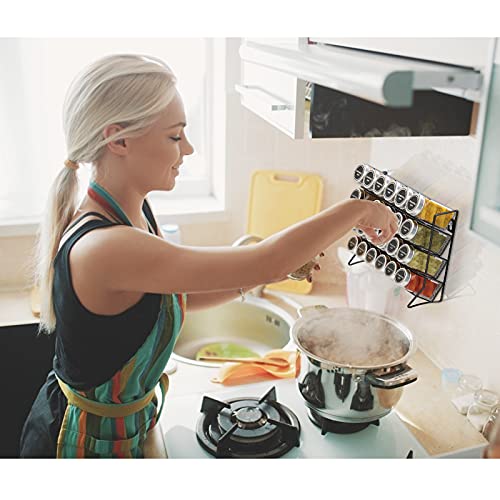 Fuleadture 3-Tier Spice Rack Free Standing, Counter Spice Organiser, Metal Seasoning Bottle Organizer for Kitchen, Countertop, Cupboard, Pantry - 2Pcs, Black