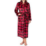 PAVILIA Robes For Women, Fleece Soft Fluffy Bathrobe, Plush Cozy Flannel Long Spa Robe (L/XL, Black Red Checkered)