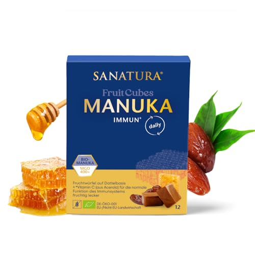 SANATURA - Fruit Cubes Manuka Immun | Nahrungsergänzungsmittel mit Manuka Honig und Vitamin C für die Immunsystemunterstützung. Fruchtig leckere Würfel basierend auf Datteln und Mandeln