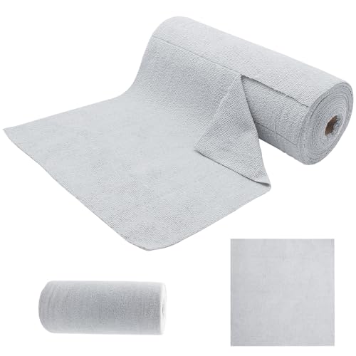 Piuluvor® Mikrofaser Reinigungstücher Rolle 50 Stück Abreißbare Putztücher 30 × 30 cm Mikrofasertücher Rolle Wiederverwendbare Fusselfreie Putztuchrolle für Auto Küche Haus (Hellgrau)