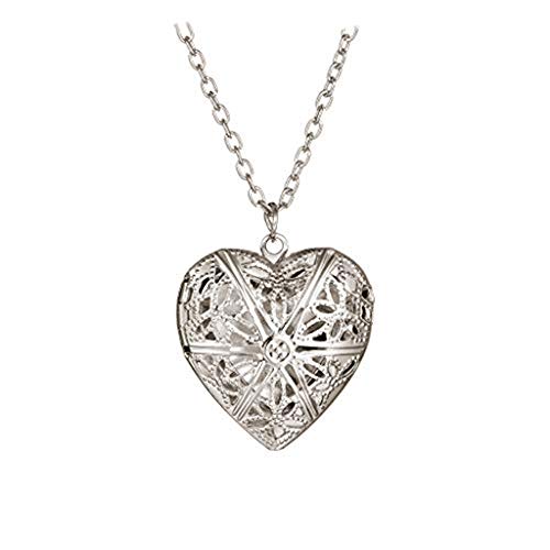 BEUU Gem Stone King Locket Pendant Necklace Charm 1.5inches Engraved Flowers Heart Shape + 28 Inch Chain