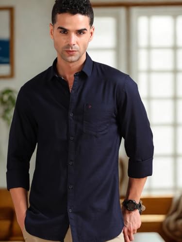 Image of COOL COLORS Men's Solid Slim Fit Casual Shirt | Breathable Soft Fabric | Spread Collar | Stylish Modern Comfort | Office, Party, Weekend Essential