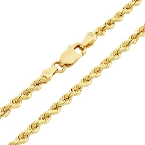 Nuragold 14k Real Yellow Gold 2mm Rope Chain Diamond Cut Necklace (16
