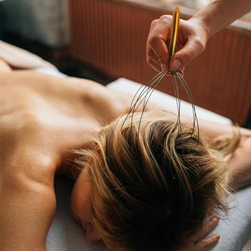 com-four® 2x Kopfmassage Spinne - Kopfmassagegerät 24 cm - Kopfkrauler, Massagespinne zur Entspannung - Akupressur für bessere Schlafqualität, Haarwachstum, Glücksgefühl (2 Stück - bronzefarben)
