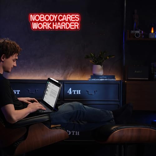 Image of Allball Nobody Cares Work Harder Neon Sign, Motivational Neon Light USB Powered Lnspirational LED Neon Light Wall Art, for Office Study Room Or Gym Teen Bedroom Modern Decor(15.7 * 5.1 In)
