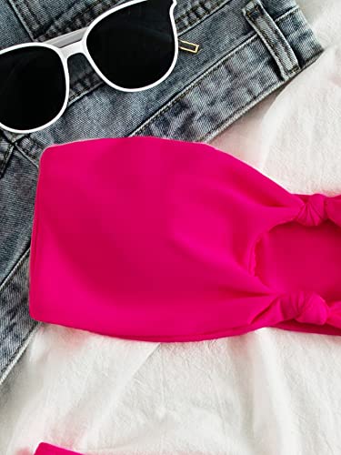 Shein Women's Sexy Knot Decor Wireless Bra Bandeau And High Cut Panty Bikini Swimsuit Sets Hot Pink Medium #TOP3