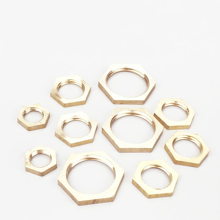 Brass Hex Lock Nuts for Pipe Connection - 1/8" to 1" BSP Female Thread with Hex Shank and Flange Cap - Durable Brass Construction (5Pcs 03)