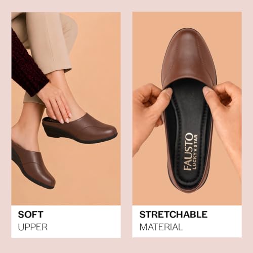 Image of FAUSTO Women Formal Back Open Platform Wedge Heel Slip‑On Mule Shoes | Stylish Office Footwear | Comfortable Fashion Shoes