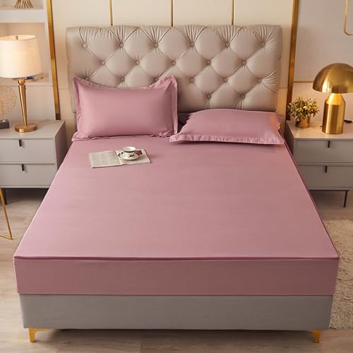 JIALIANG Protector de colchón impermeable con cremallera, 150 x 200 + 20 cm, color rosa profundo, antialérgico y antiácaros, funda protectora de colchón individual impermeable con cremallera