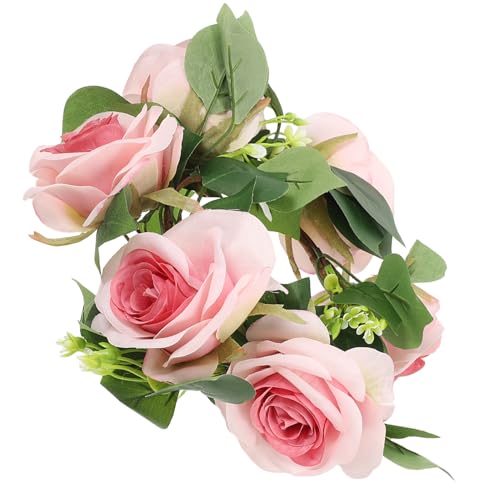 HIAKDOFT Corona di Candele Rosa Artificiale 25 CM Anello di Candela Nuziale e Centrotavola Floreale per Matrimoni Decorazione per Feste e Tavoli Romantici