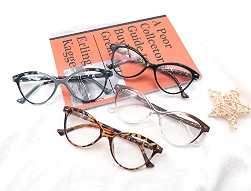 Modfans 4 Pack Cat Eye 2.75 Reading Glasses For Women,Fashion Ladies Design Comfortable Spring Hinge Stylish 4 Pair Women Readers With 4 Pouch #TOP4