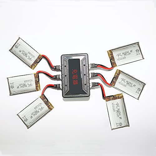 6PCS 3.7V 850mAh Lithium Battery & 6 in 1 Charger Compatible with Syma X5C X5C-1 X5A X5SC X5SW H5C V931 S5C S5W SS40 FQ36 T32 T5W H42 X708 X708W X709W E32HW CW4 4-Axis Aircraft