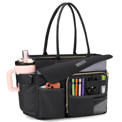 RAINSMORE Lehrertasche Damen mit Lunchfach 15 6 Zoll Laptoptasche Groß Isoliertes Fach Wasserdicht Arbeitstasche für Büro Uni Reisen Shopper Handtasche Schwarz