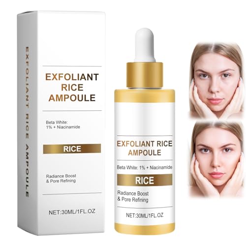 Glow Rice Ampoule, Exfoliante Facial Peeling Quimico Facial Exfoliante Rice Ampoule, Exfoliantes de Aroz Coreano, Para Minimizar y Limpia los Poros, Mejora la Piel Áspera, Hidrata 30ML