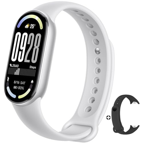 Xiaomi Smart Band 10 Fitness Tracker(2025), 1.72'' AMOLED Display mit 1500 Nits, Mi band 10-neue Überwachung der Schwimmherzfrequenz, 5ATM wasserdicht, 21 Tage Akkulaufzeit, 150+ Trainingsmodi, Silber