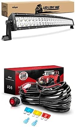 Nilight LED Light Bar 32Inch 180W Curved Spot Flood Combo Led Off Road Lights with 12V 14AWG Wiring Harness Kit-1 Lead, 2 Years Warranty