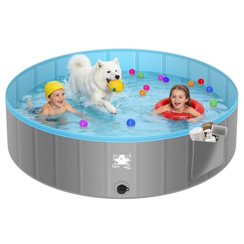 BuntWunder Faltbare Hundepool, 120 X 30cm Hundepool für Große & Kleine Hunde, rutschfest Verschleißfest Verdickt PVC Planschbecken für Hunde & Kinder, Tragbar Hundebadewanne mit 4 Flicken