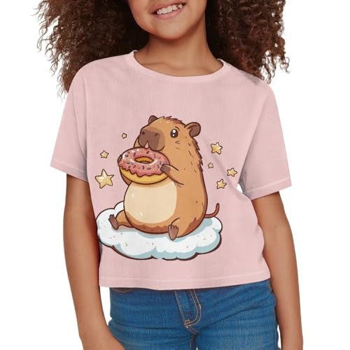 Image of Girls Crop Tees Crew Neck Casual Short Sleeve T Shirts Kids Loose Soft Comfortable Tees Blouses Shirt for Little Girl