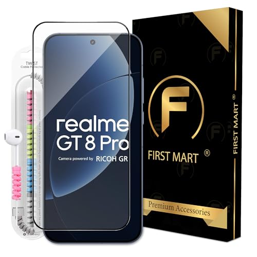 Image of FIRST MART Military Grade Gorilla Tempered Glass for Realme GT 8 Pro with Edge to Edge Coverage, Cable Protector and Easy Installation kit