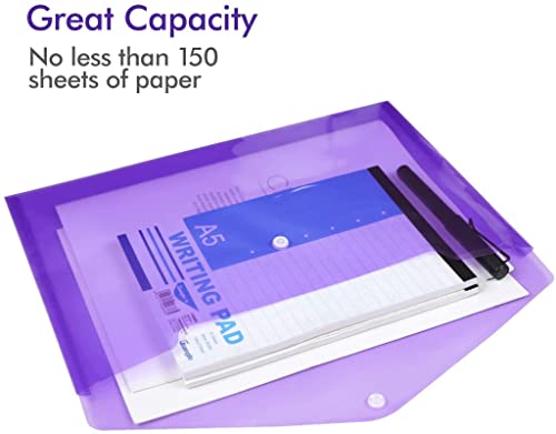 Image of Premium A4 FS Size Envelope Document Folder Storage Case, Clear Plastic File Organizer with Snap Button, Multicolor Holder for Certificates, Papers & Stationery (Pack of 10)