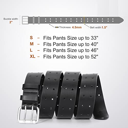 JASGOOD Men Double Prong PU Leather Belt Casual Work Heavy Duty Belt Double Grommet Holes Belt for Jeans4