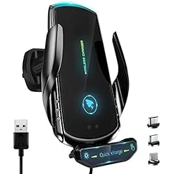 Porta Celular Para Auto Con Cargador 15W Qi Cargador Inalámbrico Coche,Wireless Car Charger Soporte con Bloqueo Automático Rápida Salida de Aire para iPhone,Galaxy y Otros