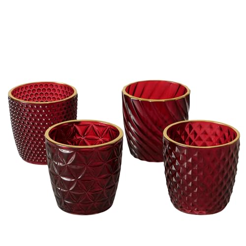 Boltze Windlicht Marilu (4-tlg., rot, Glas, 7,5 cm Höhe, modernes...