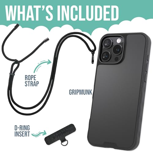 Image of Smartish iPhone 16 Pro Max MagSafe Case with Crossbody Lanyard Strap - Gripmunk - [Slim + Protective] Magnetic Slim Case with Universal Detachable Shoulder Neck Strap - Black Tie Affair