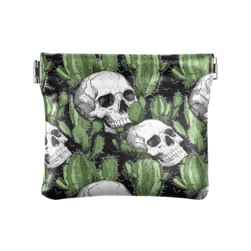 Coin Purse for Women Cactus Skull Coin Pouch Change Holder PU Leather Mini Wallet Portable Coin Bag Money Pocket