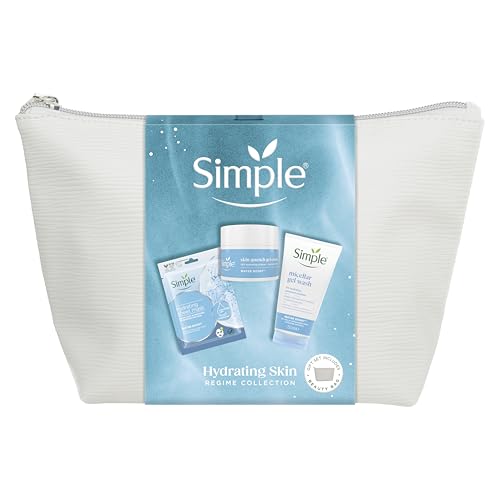 Simple Hydrating Skin Regime Gift Set with a gel wash, a sheet mask, a gel cream, and a beauty bag perfect gifts for any occasion 3 piece