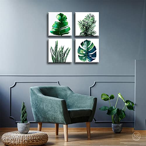 Efask Pictures Green Leaf Prints - Framed Tropical Wall Art Natural Eucalyptus Monstera Foliage Canvas Artwork 4 Pieces 12X12 Inches Plant Posters For Bedroom Kitchen Office Dorm Living Room Decor #TOP6