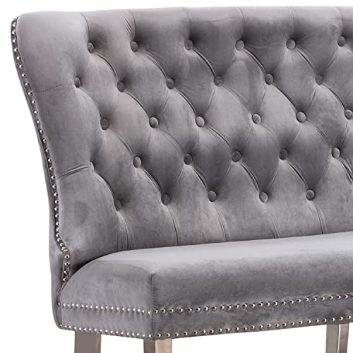 Loulens Modern Upholstered Velvet Settee, Contemporary Banquette Bench With Back, Button Tufted Couch, Loveseat With Stainless Steel Leg, Accent Sofa For Living Room. (Gery) #TOP2