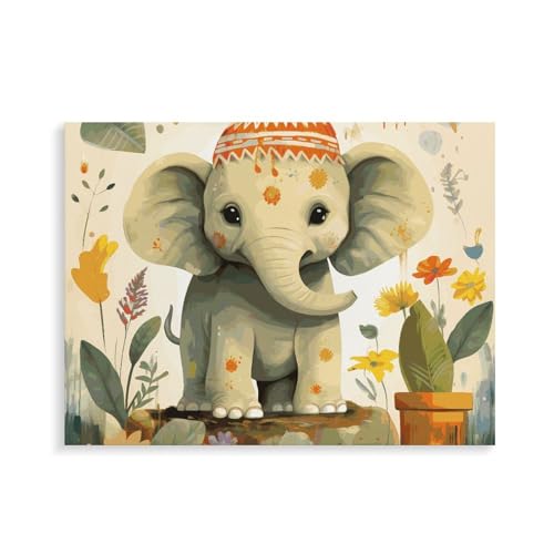 Kit de peinture à l'huile numérique éléphant avec cadre 40x50 cm pour débutant