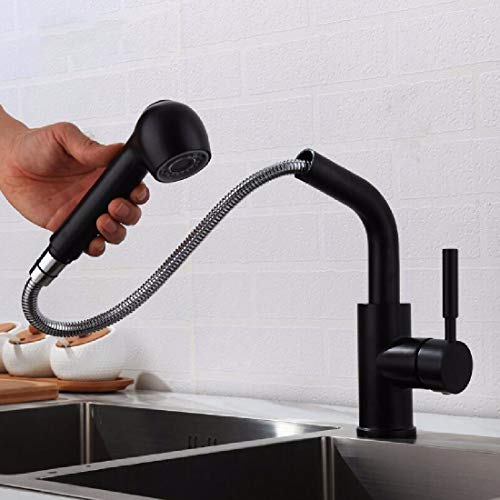 Robinet à tirage froid et chaud noir 01 pour un évier de cuisine télescopique moderne