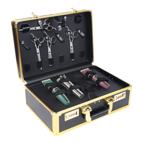 RTUSUML Portable Barber Carrying Case, Barber Box Styling Tools Accessories, Travel Storage Case Box Large Barber Beauty Salon Tool Kits Storage Combination lock(Gold,Black) (Gold)