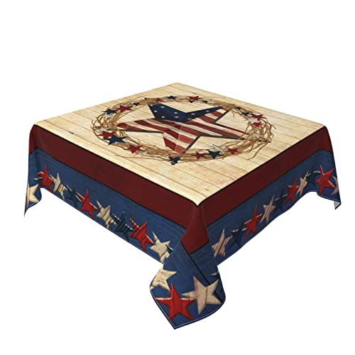 Farmhouse 4th American Flag Patriotic Star Wooden Waterproof Picnic Party Square Table Cloth Cover Decorations Fabric 60 X 60 Inches square Tablecloth for 30-46 Inch Home Dining Room Kitchen Decor by YETTA YANG - Used condition - Image 5