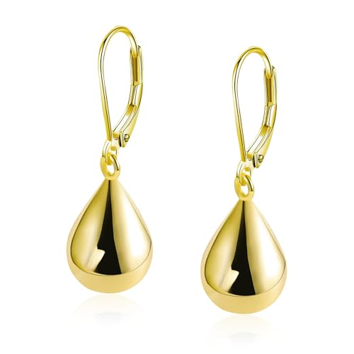 Silver/Gold Teardrop Earrings for Women,925 Sterling Silver Waterdrop Tear Drop Dangle Earrings Hypoallergenic, Silver Teardrop Leverback Dangle Earrings for Women Jewelry