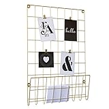 Die Gitter-Pinnwand wurde aus Metall gefertigt und mit einer goldfarbenen, matten Lackierung versehen.