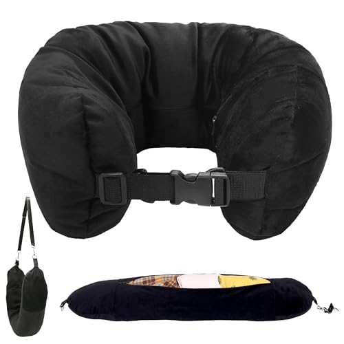 Esshogo Reise-Nackenkissen zum Befüllen, tragbares Nackenkissen, füllbares Nackenkissen, gepolstertes Nackenkissen, nachfüllbares Reisekissen, Flugzeug-Reisekissen, Nackenkissen