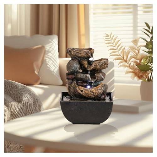 Fuente de agua de mesa, fuente de escritorio de cascada alimentada por USB, decoración de humidificador para el hogar, oficina, sala de estar, dormitorio