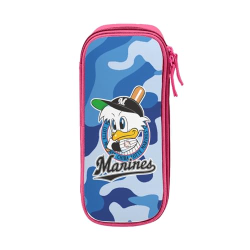 For 千葉ロッテマリーンズ ペンケース 筆箱 2層 文具ポーチ 大容量 おしゃれ 学生用 大人 通学 通勤 多機能 誕生日 Pink