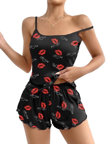 Image of Ekouaer Womens Cami Pajama Set Cute Printed Camisole Shorts Sleepwear | Tank Top and Shorts Lounge Set Soft Pjs for Daily Wear, Home, Party or Date Nights