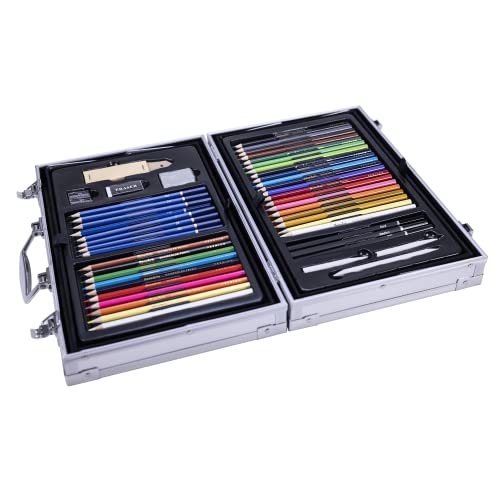 Roseart Premium 146 Piece Art Set, Fold-Out Metal Artist Case & Drawing Kit With Color Pencils, Oil Pastels, Acrylic Paints, Watercolor Cakes, Sketch Pencils,Multicolor #TOP1