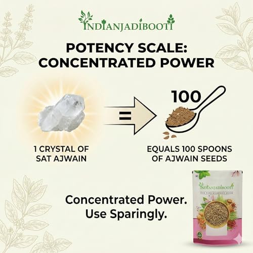 Image of indianJadiBooti Sat Ajwain (400g) - Potent Thymol Crystals for Pain Relief Oil & Steam Inhalation | Pure Ajwain Flower Extract for Cold, Cough & Gas | Food Grade Concentrated Aroma