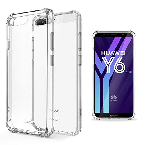 Moozy Funda Silicona Antigolpes para Huawei Y6 2018 - Transparente Crystal Clear TPU Case Cover Flexible