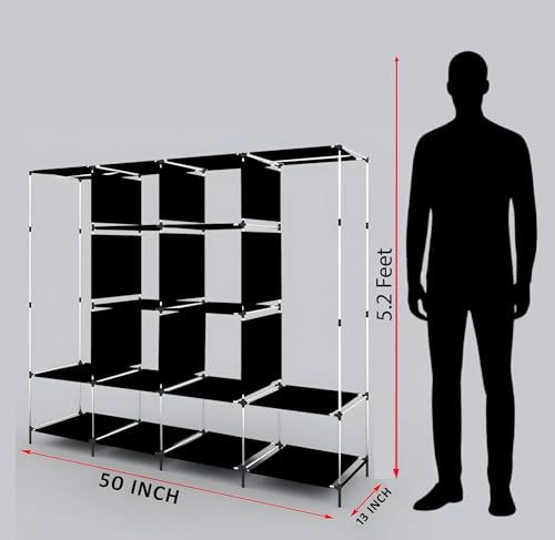 Image of Maison & Cuisine Collapsible Wardrobe 12 Shelves Storage Unit almari Closet Clothes Storage Rack Quick and Easy to Assemble Foldable Almirah (W 88170) (Blue)