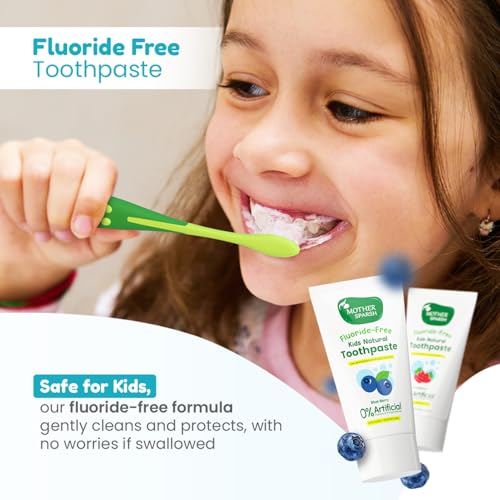 Mother Sparsh Toothpaste for Kids-50g, Blueberry (With Free Toothbrush) | Strengthens Gums, Whitens Teeth | Preservative & Fluoride Free Baby Toothpaste | Anti Cavity + Enamel Care