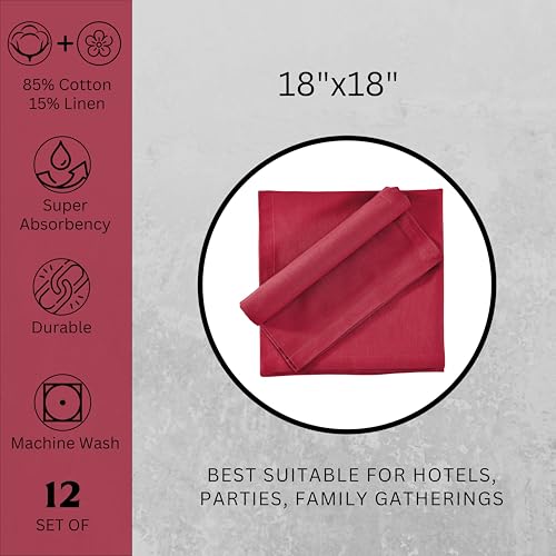Image of FINGERCRAFT Table Napkins 18x18 Inches Set of 12 Cotton Linen Blend Fabric Dinner Cloth Napkins Washable and Reusable, Good Absorbency for Home, Parties, Hotels (Tango Red)