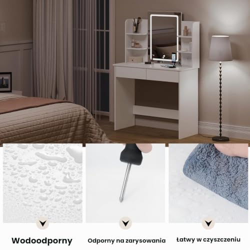 WOLTU toaletka z lustrem, oświetleniem, stołem fryzjerskim z 2 portami USB